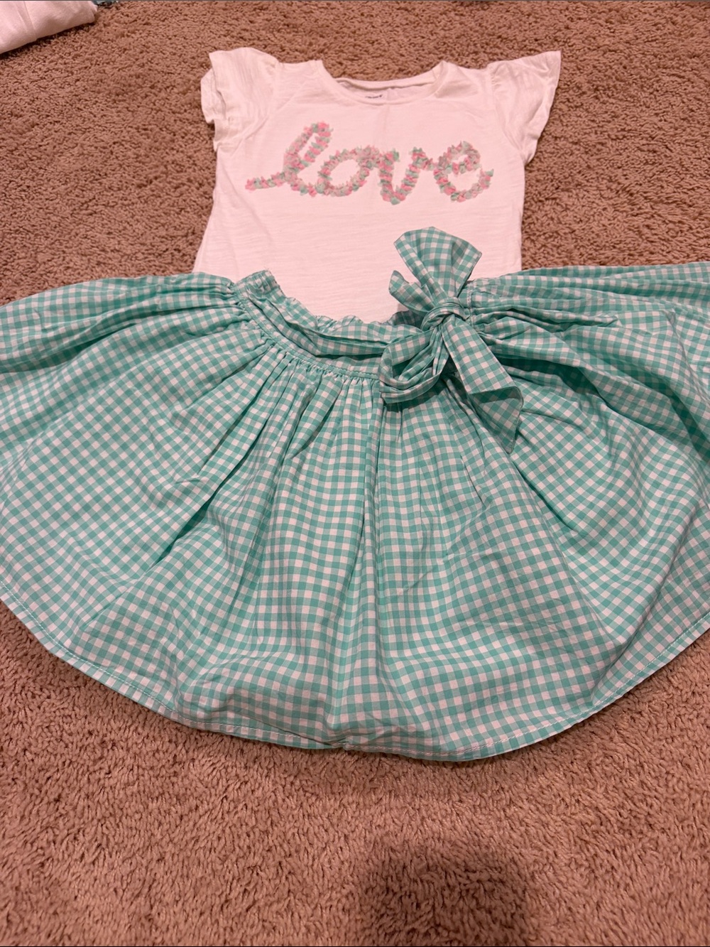 Carter's Mint Gingham Skirt with Side Bow and Matching Top - Picture 1 of 6